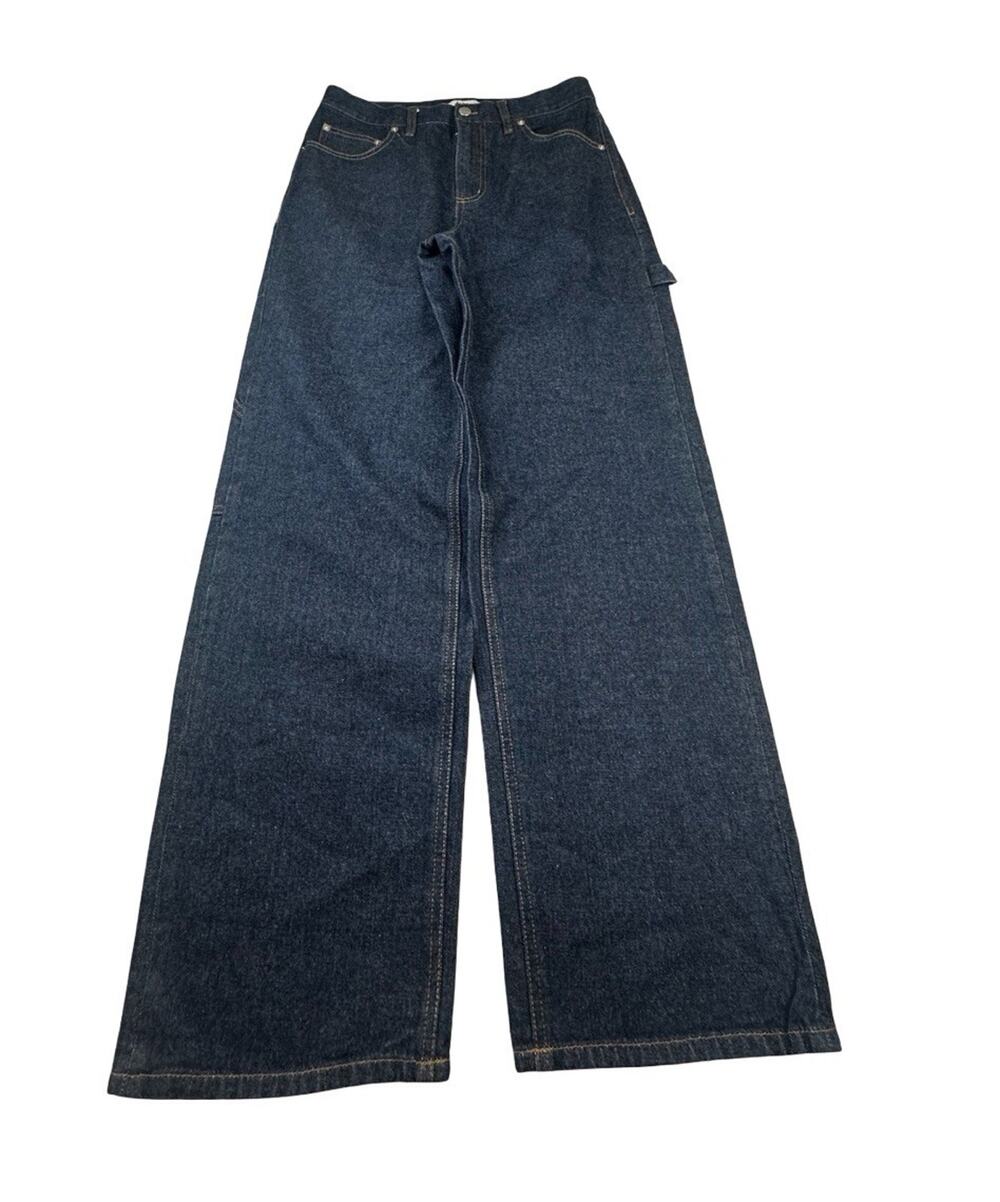 Tibi Indigo Denim Slouchy Carpenter Jean High Rise Wide Leg Utility Women’s 25